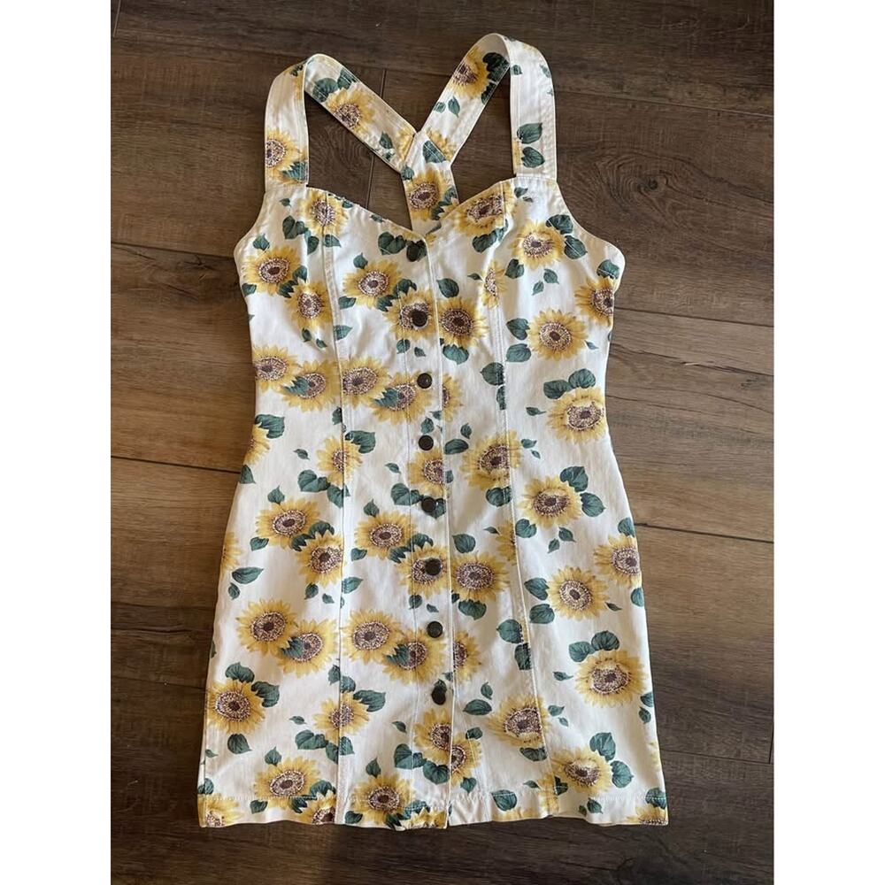 90’s Vintage California Concepts Denim Button-Down Sunflower Overall Dress (9)